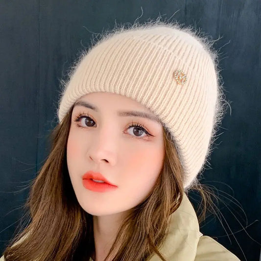 Autumn and Winter Women's Knitted Hat Versatile Thick and Velvet Warm Knitted Hat Korean Edition Hoodie