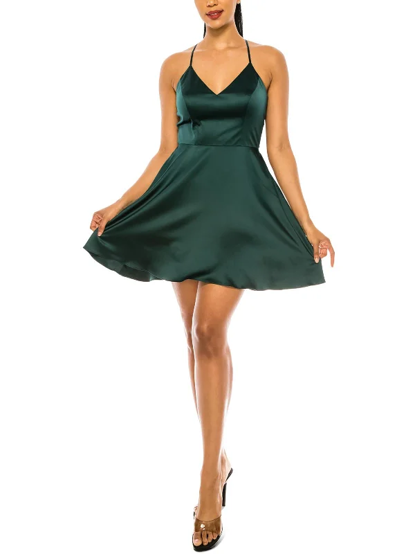 Final Clearance Juniors Womens Satin Lace Back Mini Dress