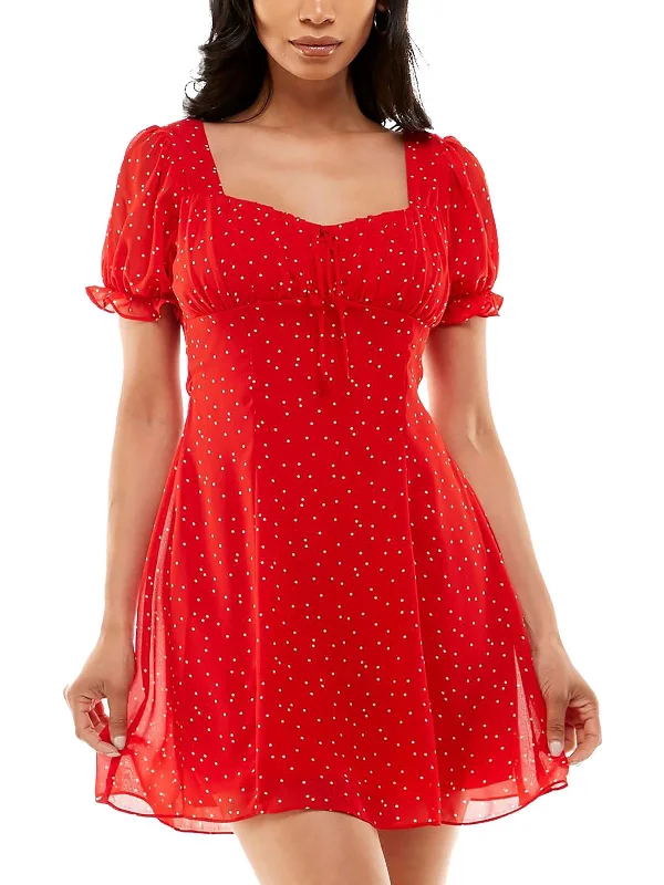 Flash Sale Juniors Womens Chiffon Polka Dot Mini Dress