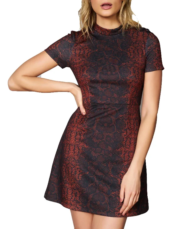 Hurry In Womens Snake Mockneck Sheath Dress