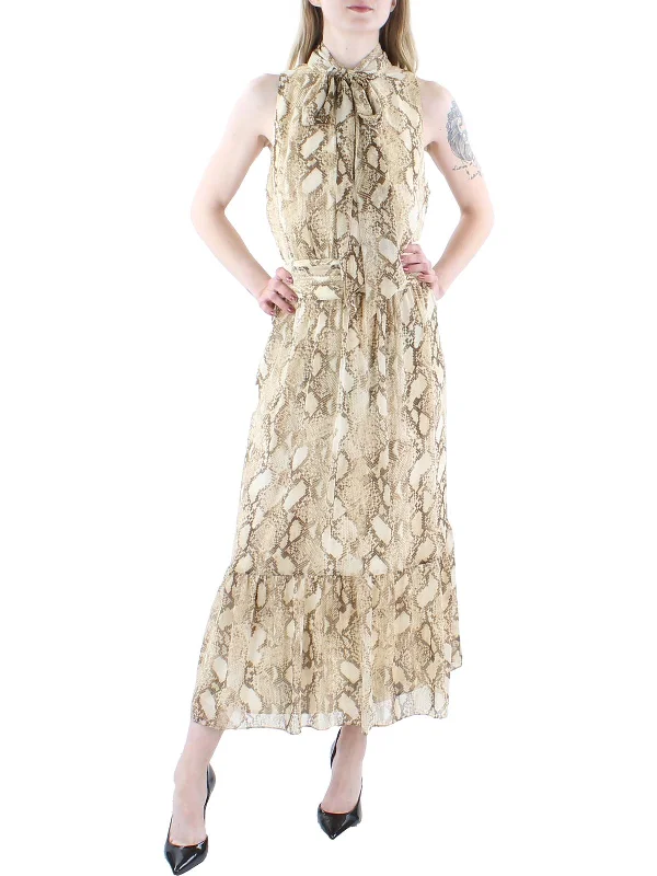 Best Bargains Womens Chiffon Snake Print Midi Dress