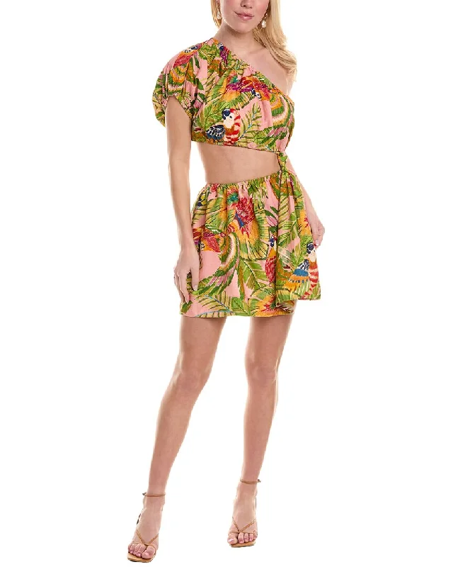 Special Savings FARM Rio Macaw Leaves Cutout Waist Linen-Blend Mini Dress