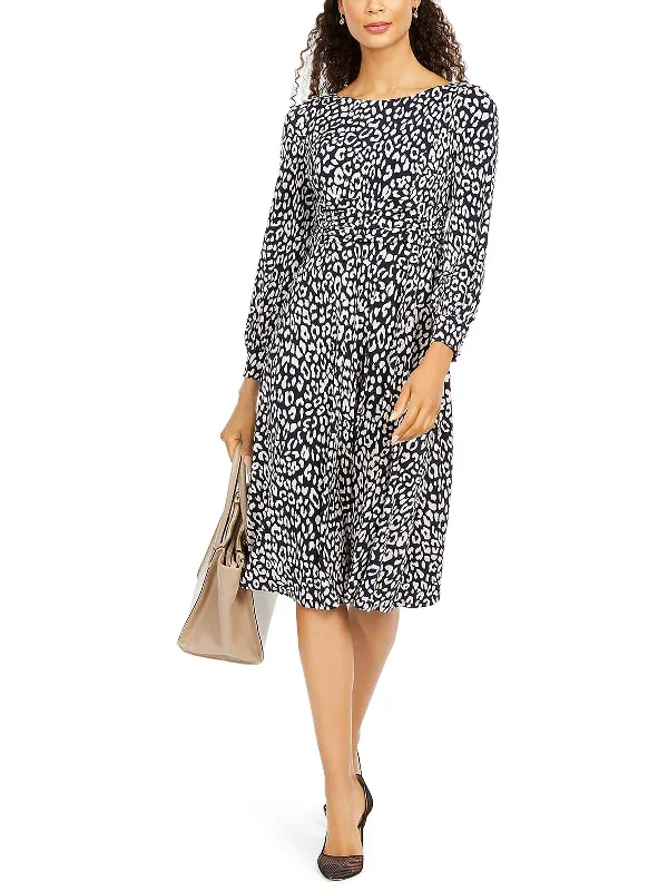 Price Cut Womens Cheetah Print Boatneck Midi Sheath Dress