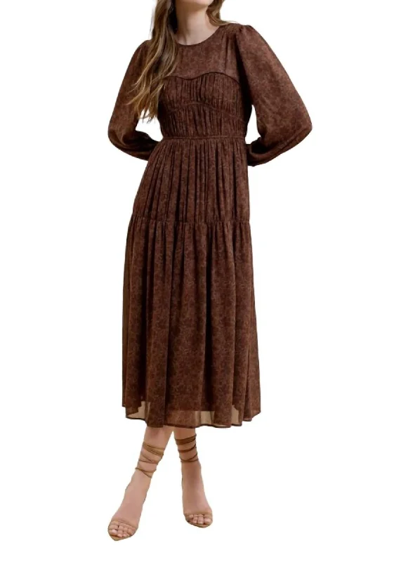 New Deals Floral Sweetheart Dress In Brown Multi