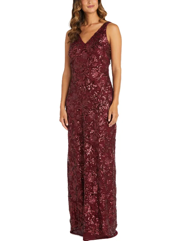 Act Now Womens Sequined Long Evening Dress