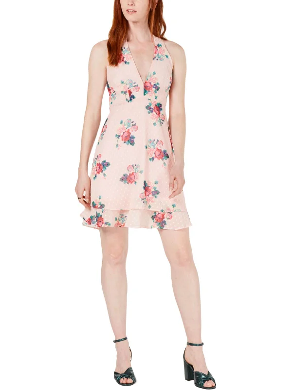 Final Clearance Womens Floral Swiss Dot Casual Dress