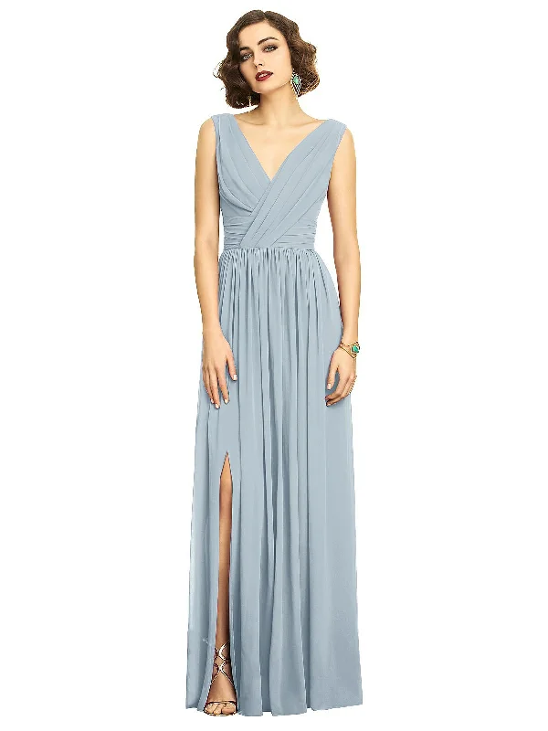 Weekend Special Sleeveless Draped Chiffon Maxi Dress with Front Slit