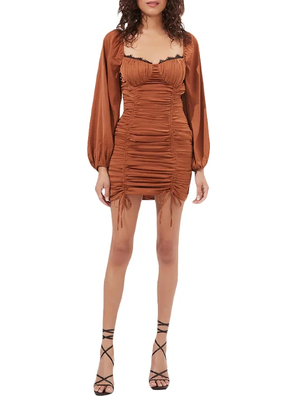 Big Discounts Mardi Womens Ruched Lace Trim Mini Dress