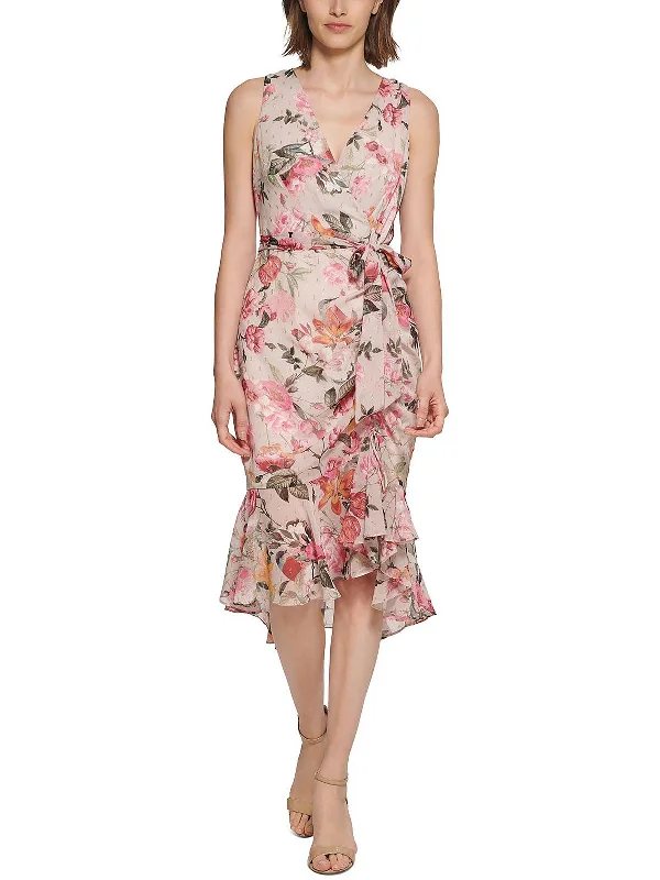 Super Bargain Womens Chiffon Midi Sheath Dress