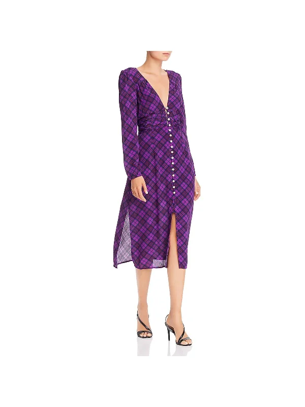 Overstock Trista Womens Puff Sleeve Plaid Midi Dress