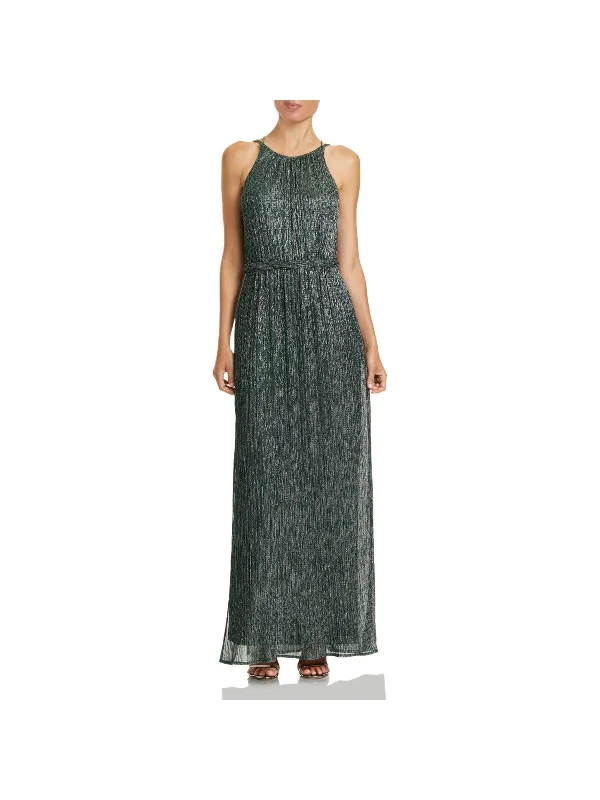 Deal Dash HALSTON Womens Green Stretch Zippered Low Back Braided Waist Strappy Back Lined Sleeveless Jewel Neck Full-Length Formal Sheath Dress Deal Dash HALSTON Womens Green Stretch Zippered Low Back Braided Waist Strappy Back Lined Sleeveless Jewel Neck Full-Length Formal Sheath Dress