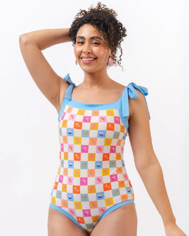 Price Reduction Flower Check Bandeau One-Piece
