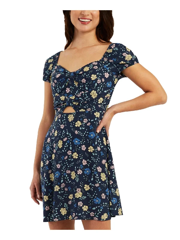 Fantastic Offers BCX DRESS Womens Navy Smocked Gathered Front Cut Out Waist Floral Pouf Sleeve Sweetheart Neckline Short Party Fit + Flare Dress Fantastic Offers BCX DRESS Womens Navy Smocked Gathered Front Cut Out Waist Floral Pouf Sleeve Sweetheart Neckline Short Party Fit + Flare Dress