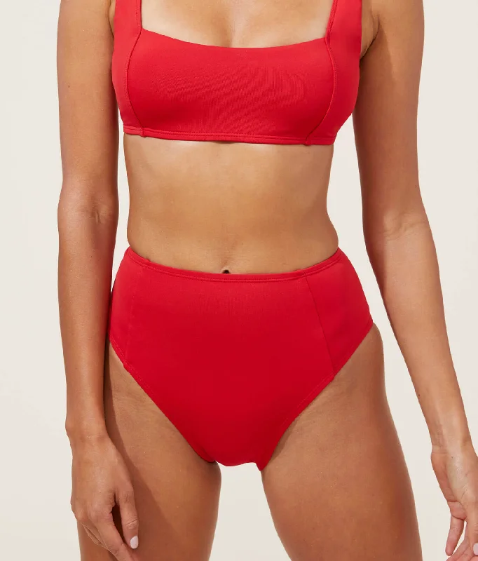 Price Meltdown The High Waist Cheeky Bikini Bottom - Eco Nylon - Cherry Red