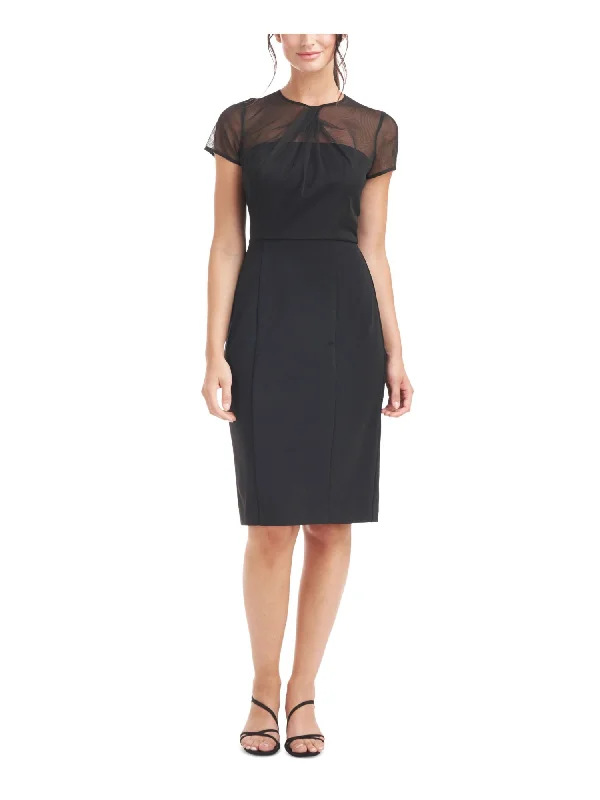 Amazing Deals JS COLLECTION Womens Gray Stretch Pleated Zippered Lined Short Sleeve Illusion Neckline Knee Length Party Sheath Dress Amazing Deals JS COLLECTION Womens Gray Stretch Pleated Zippered Lined Short Sleeve Illusion Neckline Knee Length Party Sheath Dress