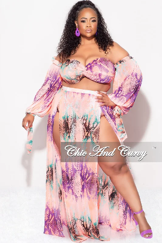 One-DAY Sale Final Sale Plus Size 3pc Playsuit Set in Pink Multi-Color Snake Print