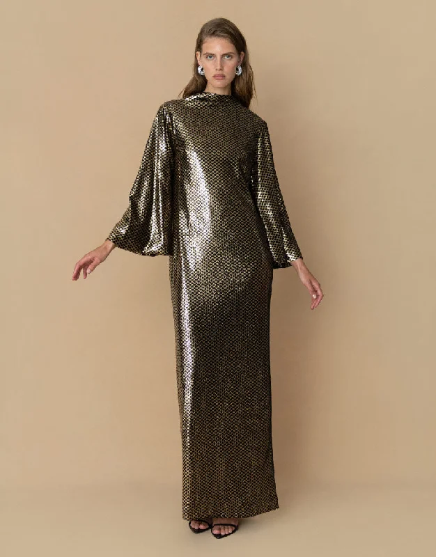 Can't Miss Finley Sequin Maxi Dress - Gold/Black - SALE