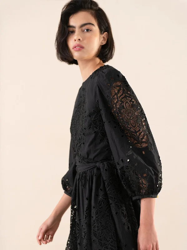 Special Savings Constance Broderie Anglaise Midi Dress - Black - SALE
