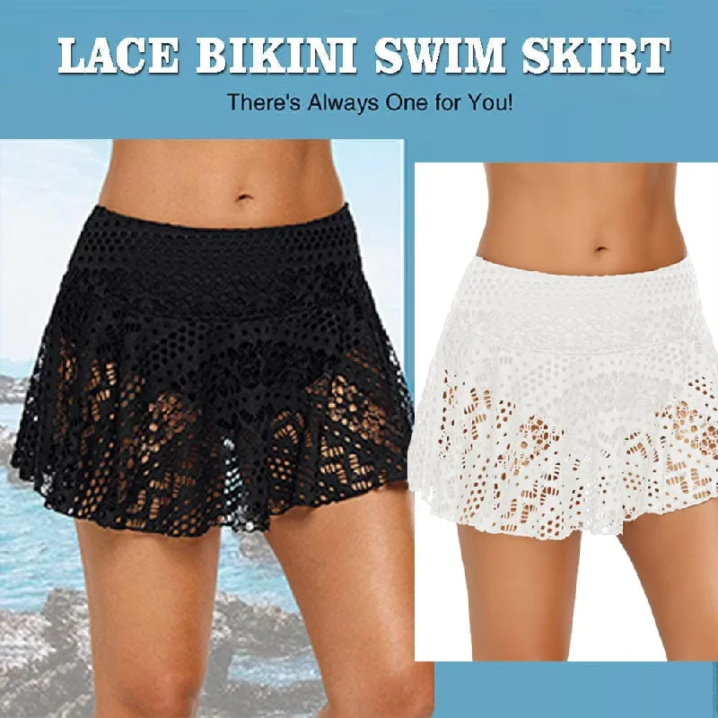 Weekend Deal Women Crochet Lace Bikini Bottom Swim Skirt Solid Swimsuit Short Swimsuit Board Shorts Skort Swimdress