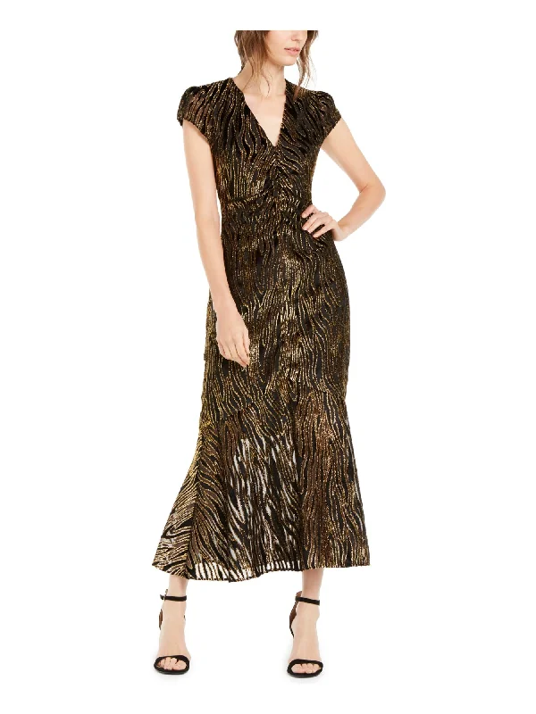 Hurry In RACHEL ZOE Womens Black Textured Printed Cap Sleeve V Neck Maxi Wear To Work Trapeze Dress Hurry In RACHEL ZOE Womens Black Textured Printed Cap Sleeve V Neck Maxi Wear To Work Trapeze Dress
